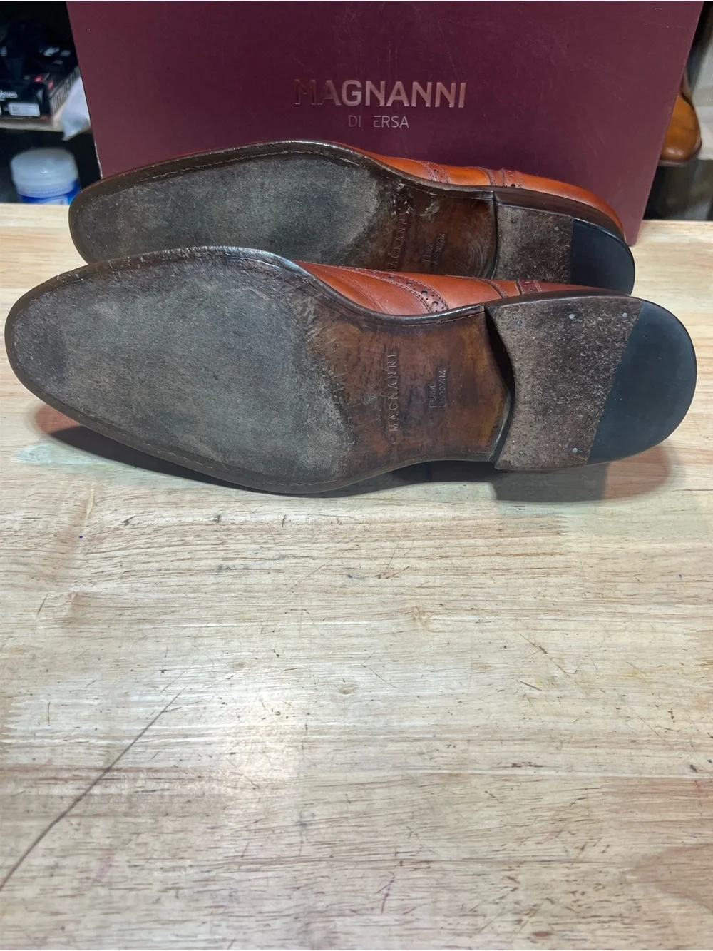 Magnanni Men’s Cognac Leather  Wingtip Derbies US Sz10.5M Made In Spain 🇪🇸